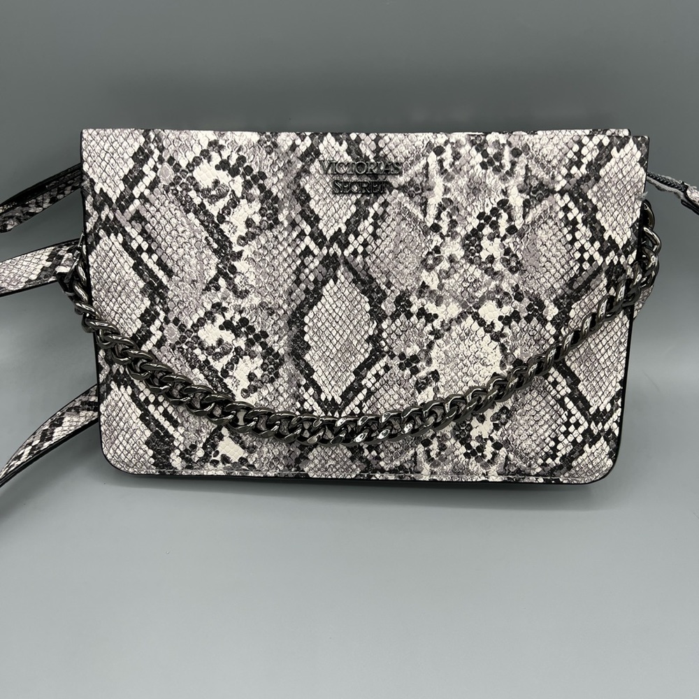 Victorias Secret Grey Snake Print Crossbody Metal Chain Purse